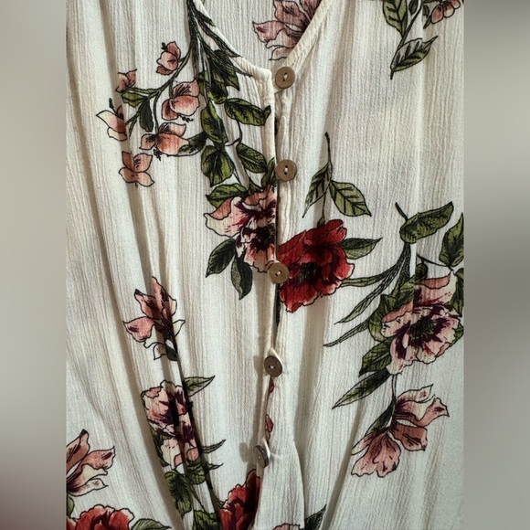 M.FASIS Floral Tie Front Blouse Size XL | Cream Red Flower Boho Top - Picture 3 of 7